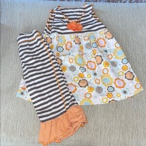 Floral and Striped Dress with Leggings